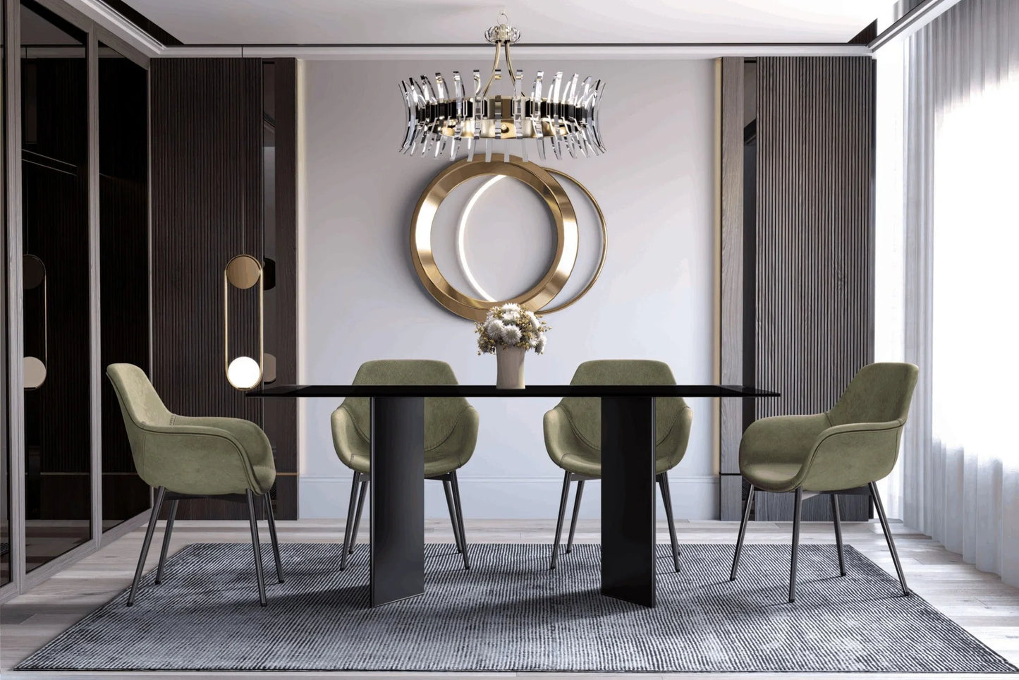 Olyra Dining Table with a Rectangular Glass/Sintered Stone Tabletop and Stainless Steel Base - Elax Furniture