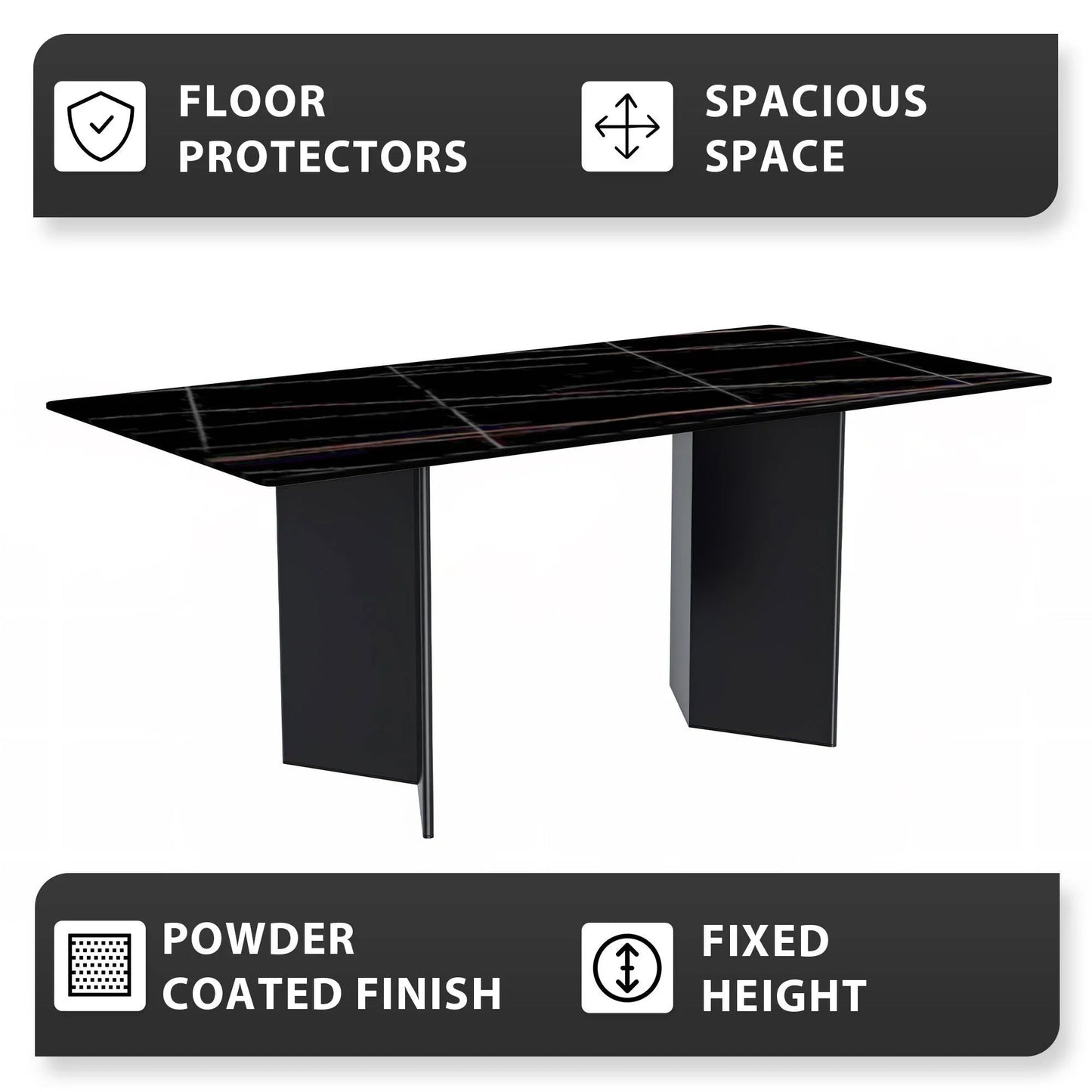 Olyra Dining Table with a Rectangular Glass/Sintered Stone Tabletop and Stainless Steel Base - Elax Furniture