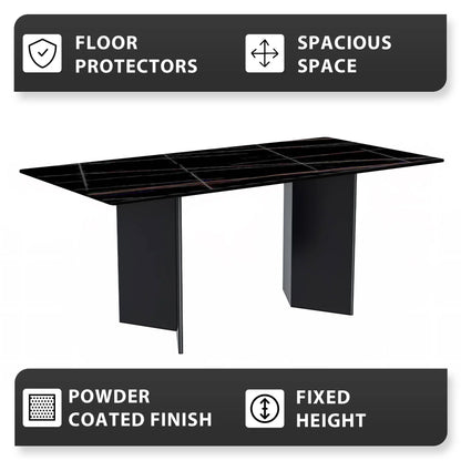 Olyra Dining Table with a Rectangular Glass/Sintered Stone Tabletop and Stainless Steel Base - Elax Furniture