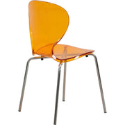 Oyster Modern Stackable Dining Side Chair with Chrome/White/Black Stainless Steel Legs Silver Transparent Orange Dining Chair Leisuremod