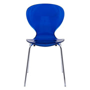 Oyster Modern Stackable Dining Side Chair with Chrome/White/Black Stainless Steel Legs Silver Transparent Blue Dining Chair Leisuremod
