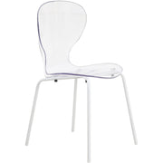 Oyster Modern Stackable Dining Side Chair with Chrome/White/Black Stainless Steel Legs White Clear Dining Chair Leisuremod