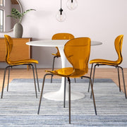 Oyster Modern Stackable Dining Side Chair with Chrome/White/Black Stainless Steel Legs Black Transparent Orange Dining Chair Leisuremod