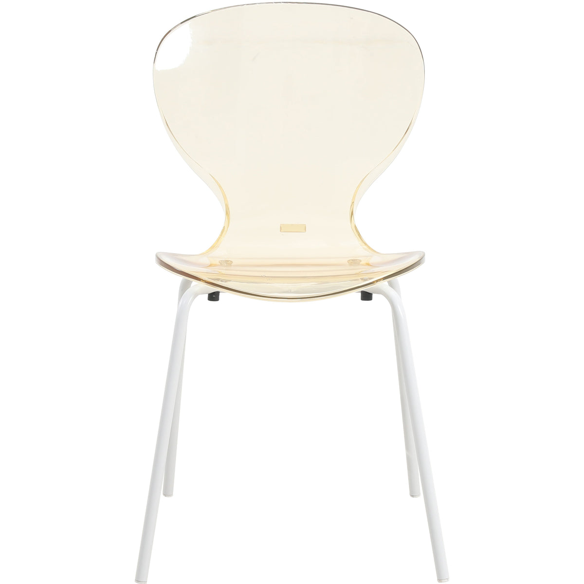 Oyster Modern Stackable Dining Side Chair with Chrome/White/Black Stainless Steel Legs White Transparent Amber Dining Chair Leisuremod