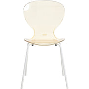 Oyster Modern Stackable Dining Side Chair with Chrome/White/Black Stainless Steel Legs White Transparent Amber Dining Chair Leisuremod