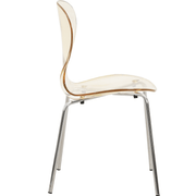 Oyster Modern Stackable Dining Side Chair with Chrome/White/Black Stainless Steel Legs Silver Transparent Amber Dining Chair Leisuremod