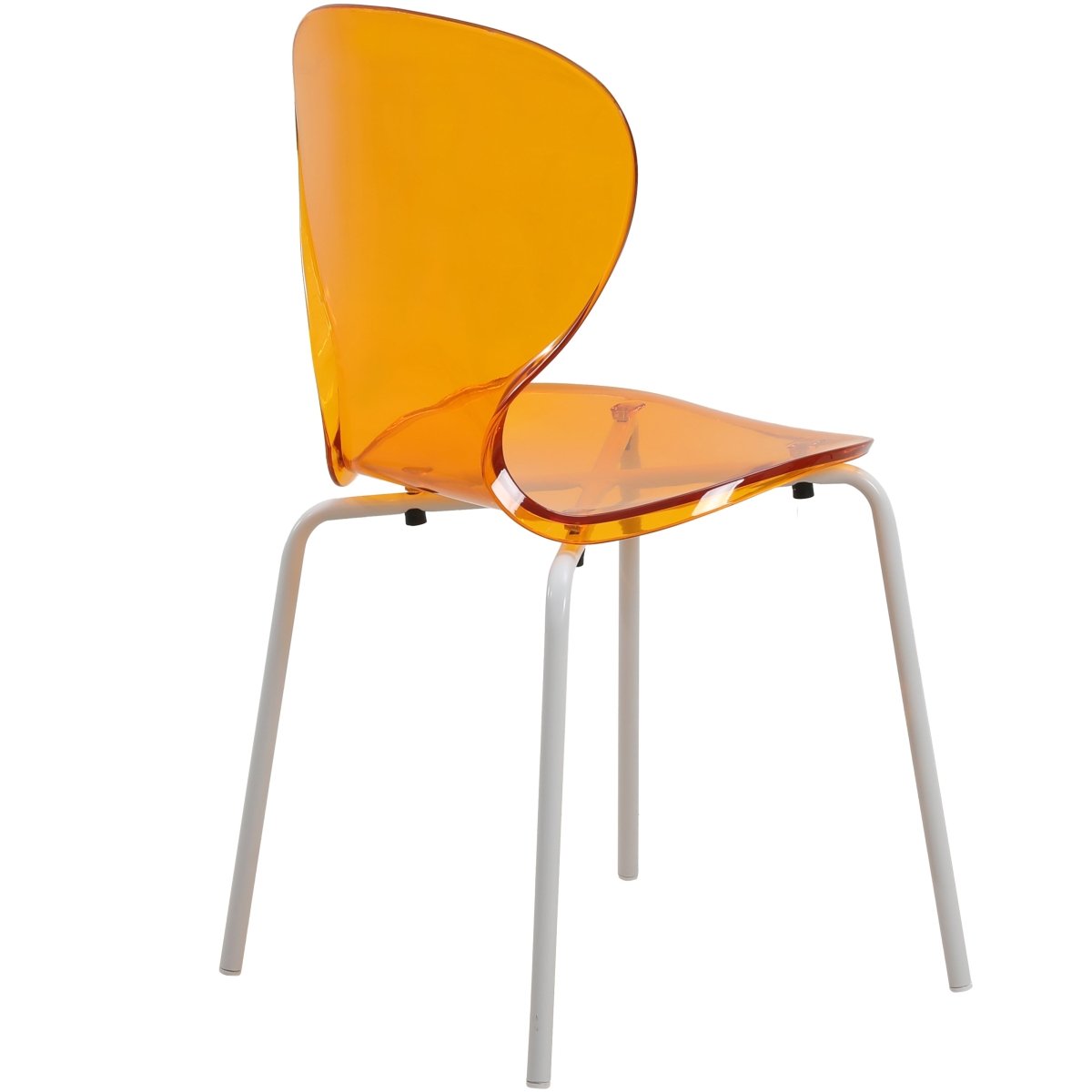 Oyster Modern Stackable Dining Side Chair with Chrome/White/Black Stainless Steel Legs White Transparent Orange Dining Chair Leisuremod