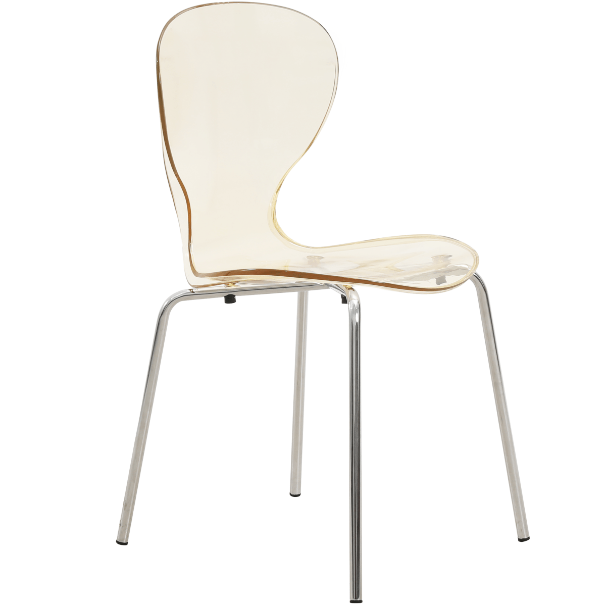 Oyster Modern Stackable Dining Side Chair with Chrome/White/Black Stainless Steel Legs Silver Transparent Amber Dining Chair Leisuremod