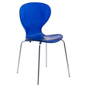 Oyster Modern Stackable Dining Side Chair with Chrome/White/Black Stainless Steel Legs Silver Transparent Blue Dining Chair Leisuremod
