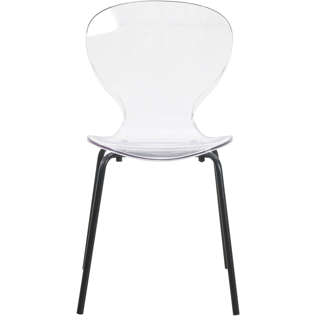 Oyster Modern Stackable Dining Side Chair with Chrome/White/Black Stainless Steel Legs Black Clear Dining Chair Leisuremod