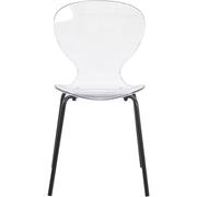 Oyster Modern Stackable Dining Side Chair with Chrome/White/Black Stainless Steel Legs Black Clear Dining Chair Leisuremod