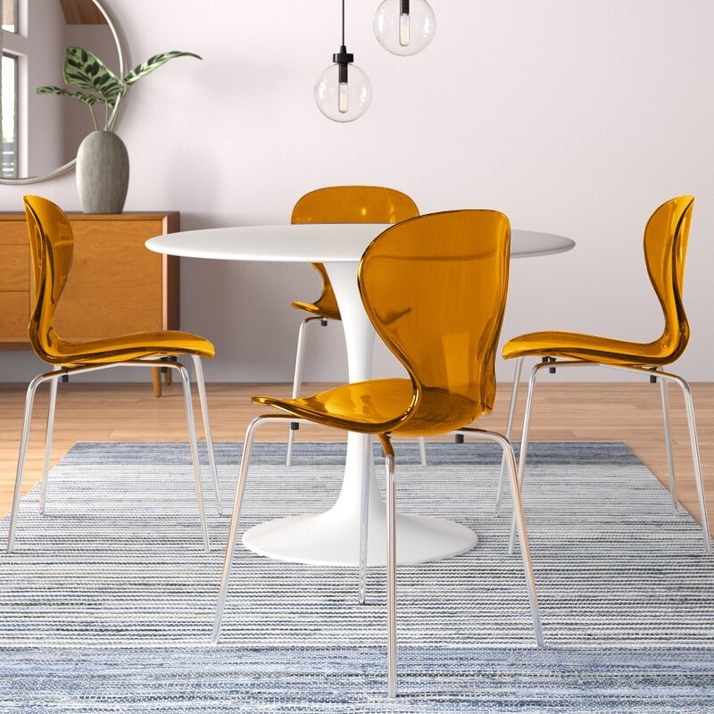 Oyster Modern Stackable Dining Side Chair with Chrome/White/Black Stainless Steel Legs Silver Transparent Orange Dining Chair Leisuremod
