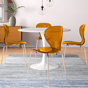Oyster Modern Stackable Dining Side Chair with Chrome/White/Black Stainless Steel Legs Silver Transparent Orange Dining Chair Leisuremod