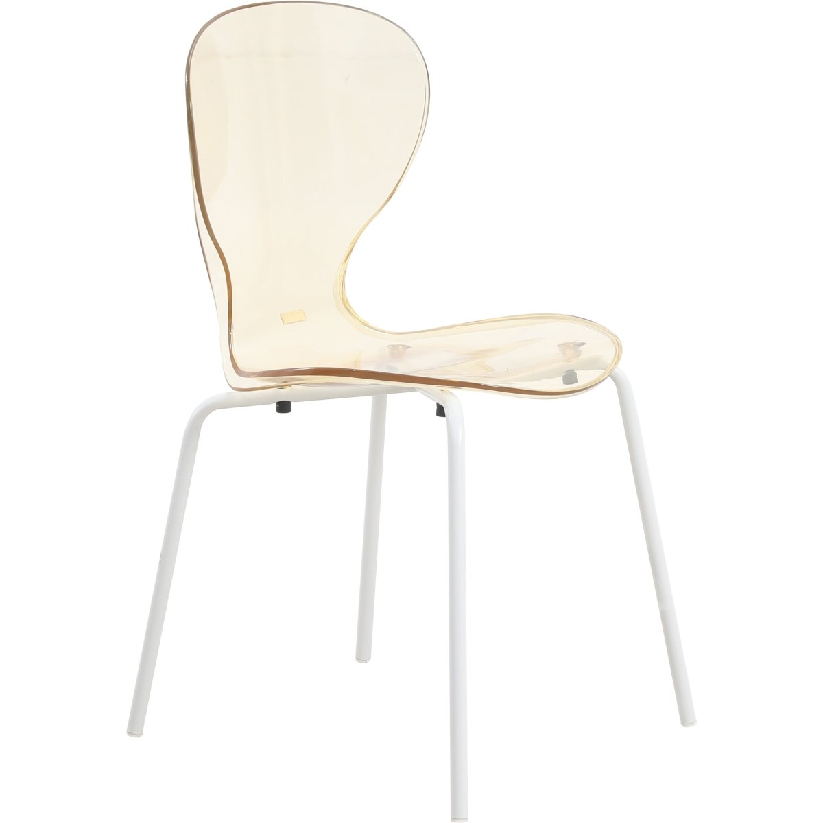 Oyster Modern Stackable Dining Side Chair with Chrome/White/Black Stainless Steel Legs White Transparent Amber Dining Chair Leisuremod