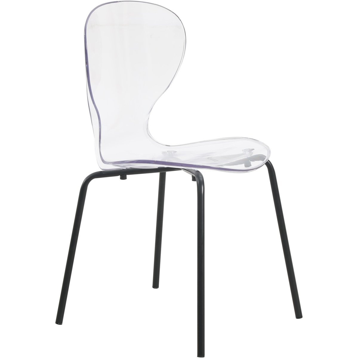 Oyster Modern Stackable Dining Side Chair with Chrome/White/Black Stainless Steel Legs Black Clear Dining Chair Leisuremod