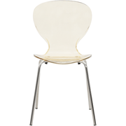 Oyster Modern Stackable Dining Side Chair with Chrome/White/Black Stainless Steel Legs Silver Transparent Amber Dining Chair Leisuremod