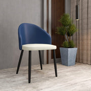Paradiso Dining Chairs Leather Seat and Curved Back with Oak Wood Legs Blue White Dining Chair Leisuremod