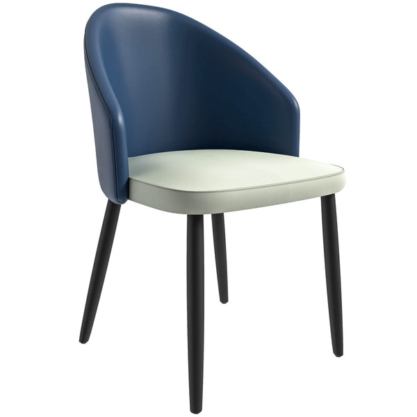 Paradiso Dining Chairs Leather Seat and Curved Back with Oak Wood Legs Blue White Dining Chair Leisuremod