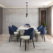 Paradiso Dining Chairs Leather Seat and Curved Back with Oak Wood Legs Blue White Dining Chair Leisuremod