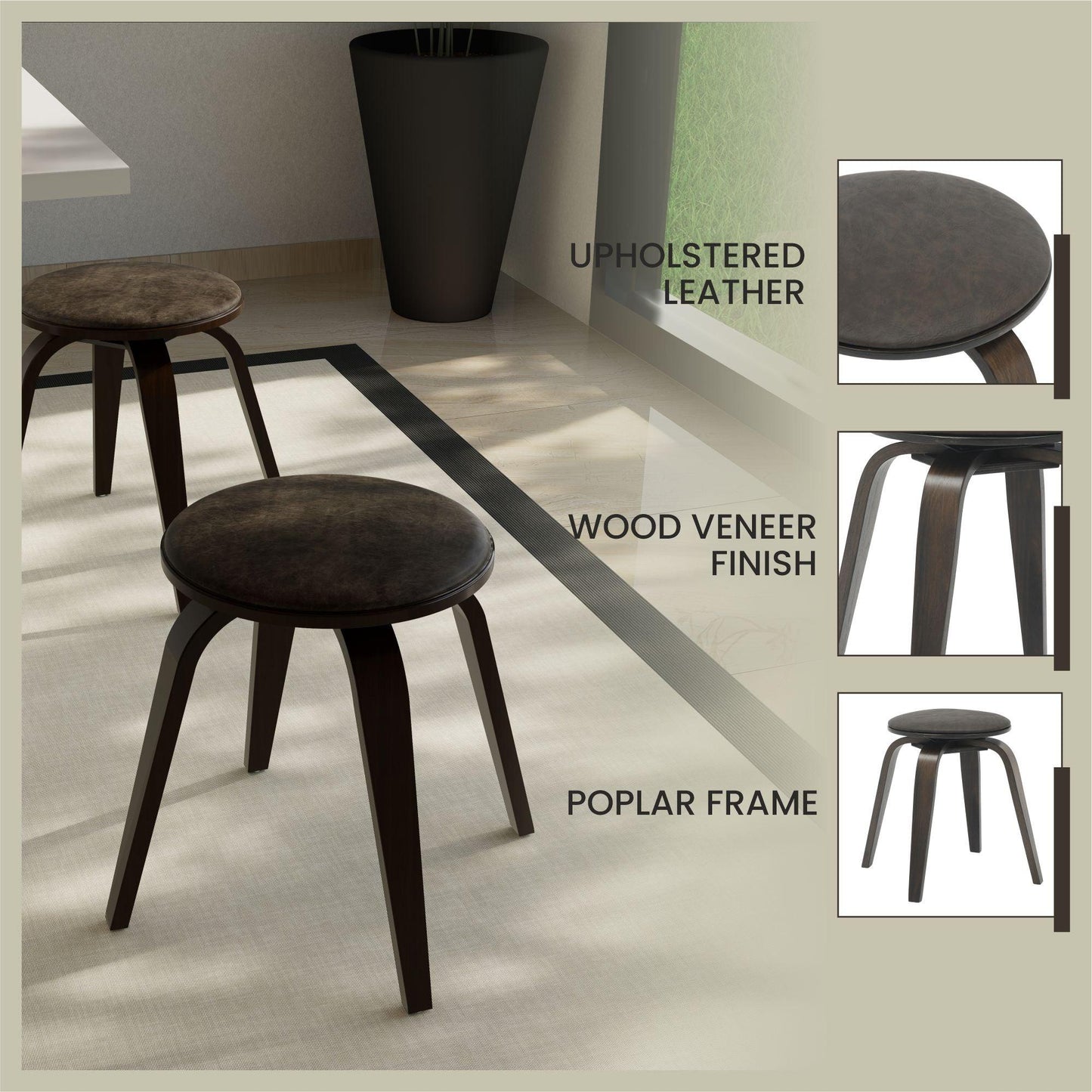 Pelya Mordern Wooden Dining Stool With Walnut Color Frame - Elax Furniture