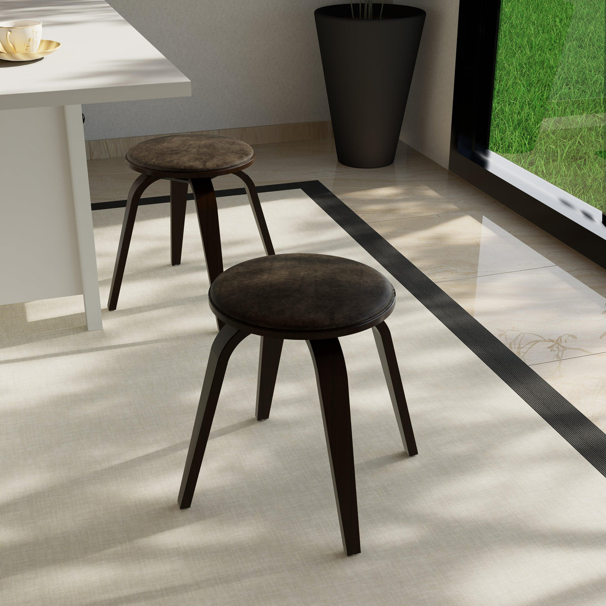 Pelya Mordern Wooden Dining Stool With Walnut Color Frame - Elax Furniture