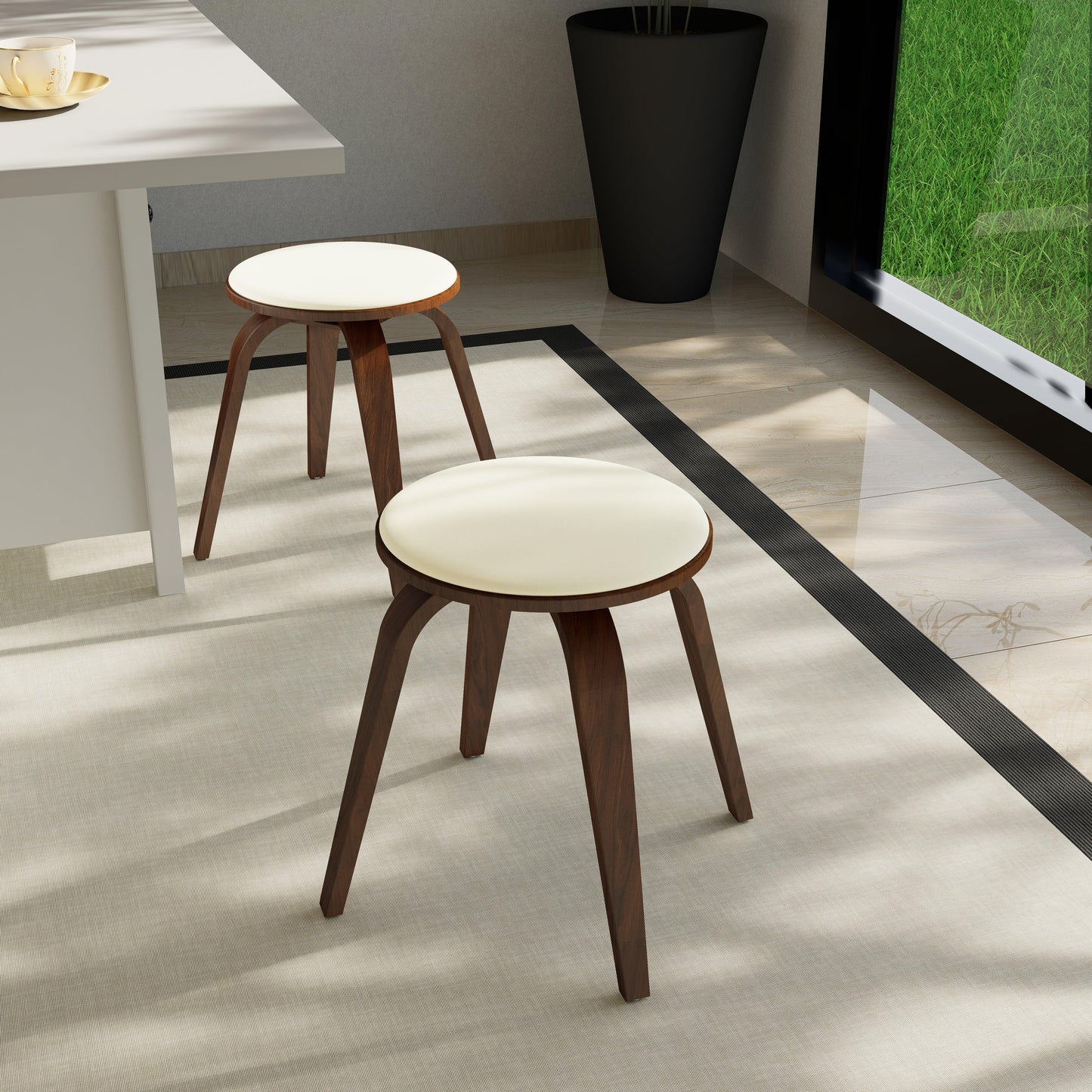 Pelya Mordern Wooden Dining Stool With Walnut Color Frame - Elax Furniture