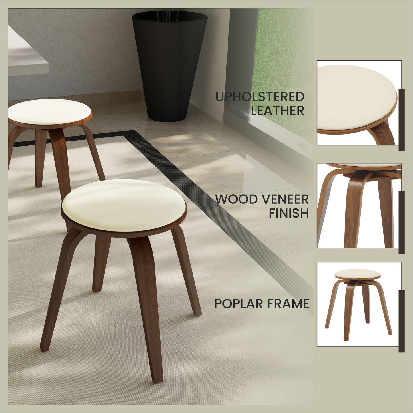 Pelya Mordern Wooden Dining Stool With Walnut Color Frame - Elax Furniture