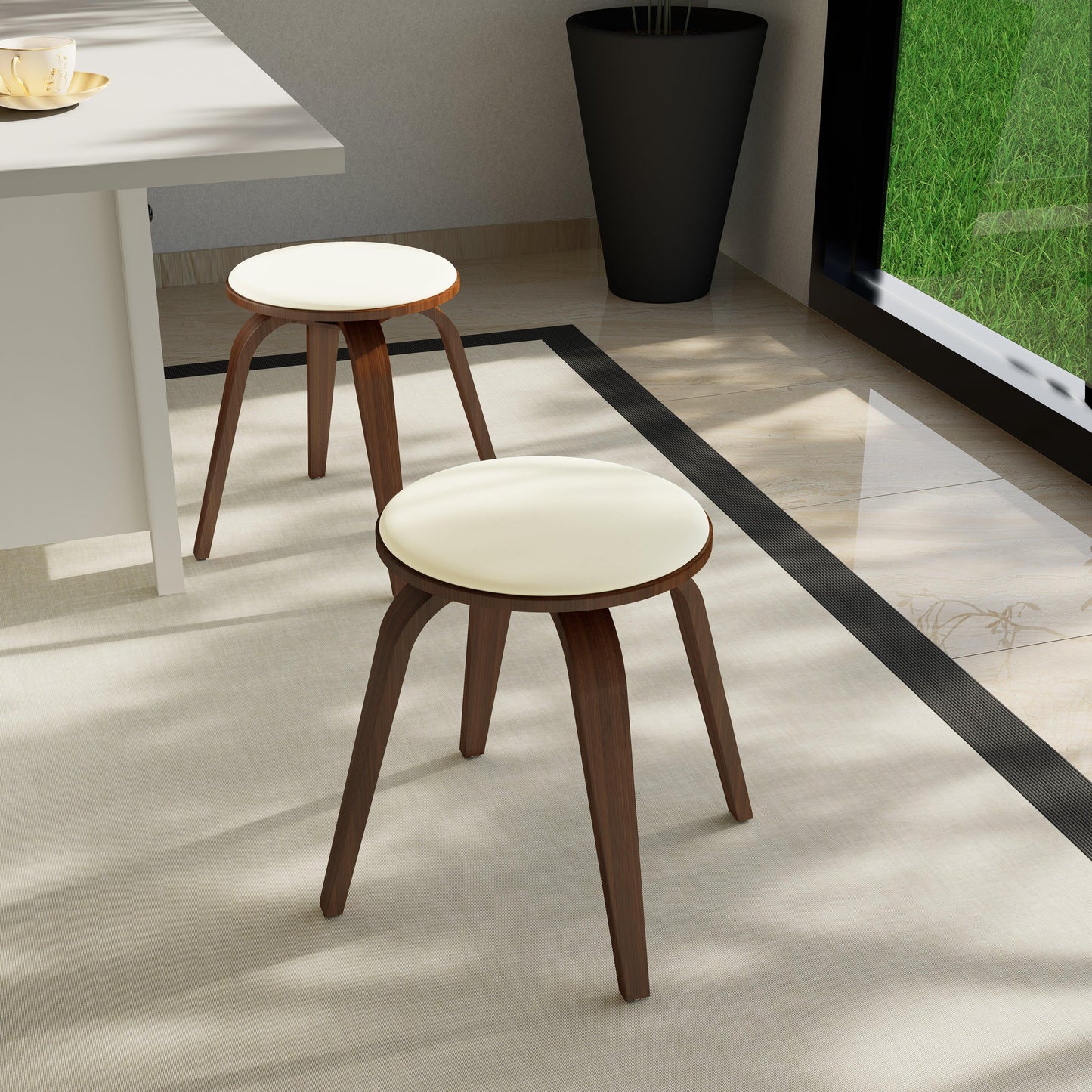 Pelya Mordern Wooden Dining Stool With Walnut Color Frame - Elax Furniture