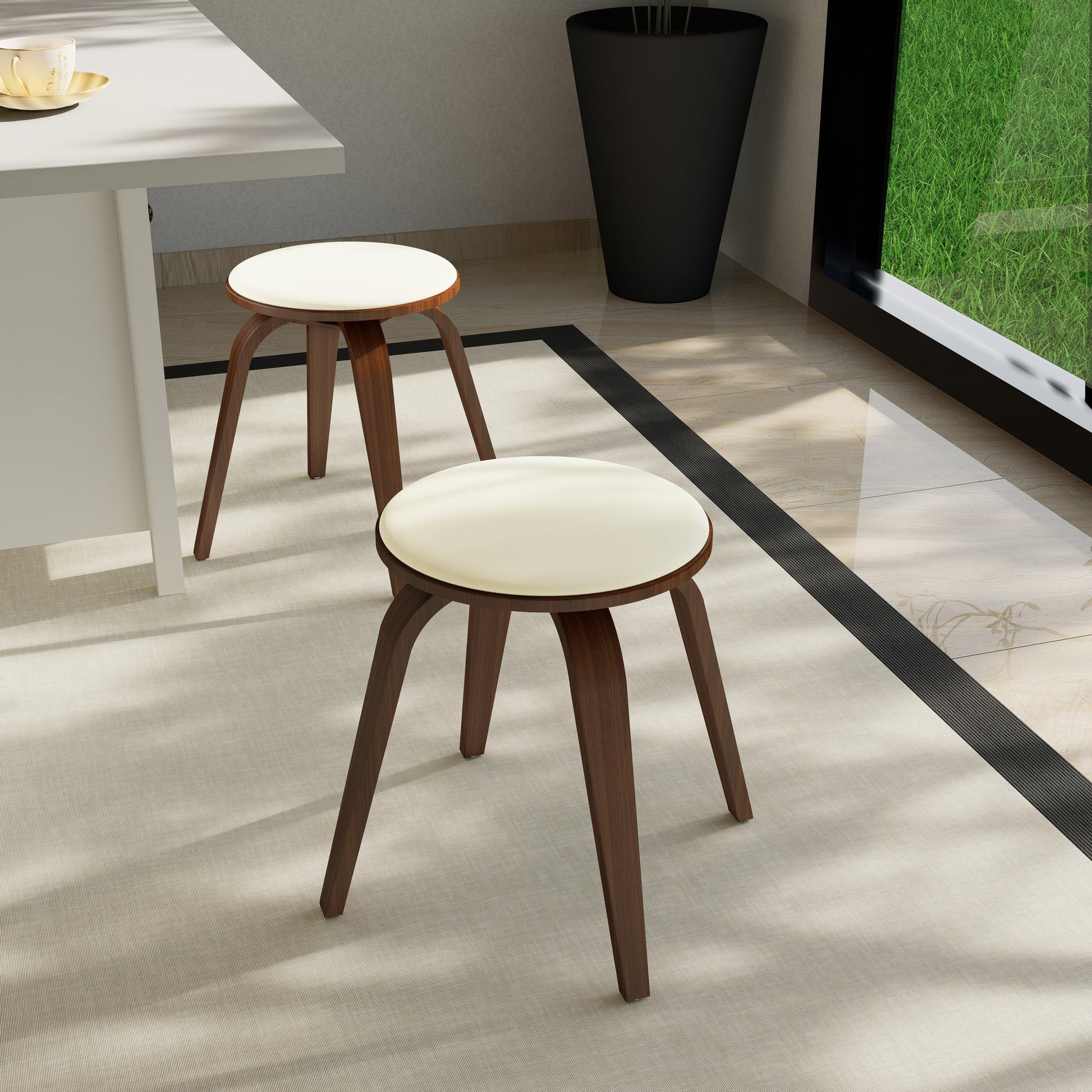 Pelya Mordern Wooden Dining Stool With Walnut Color Frame - Elax Furniture