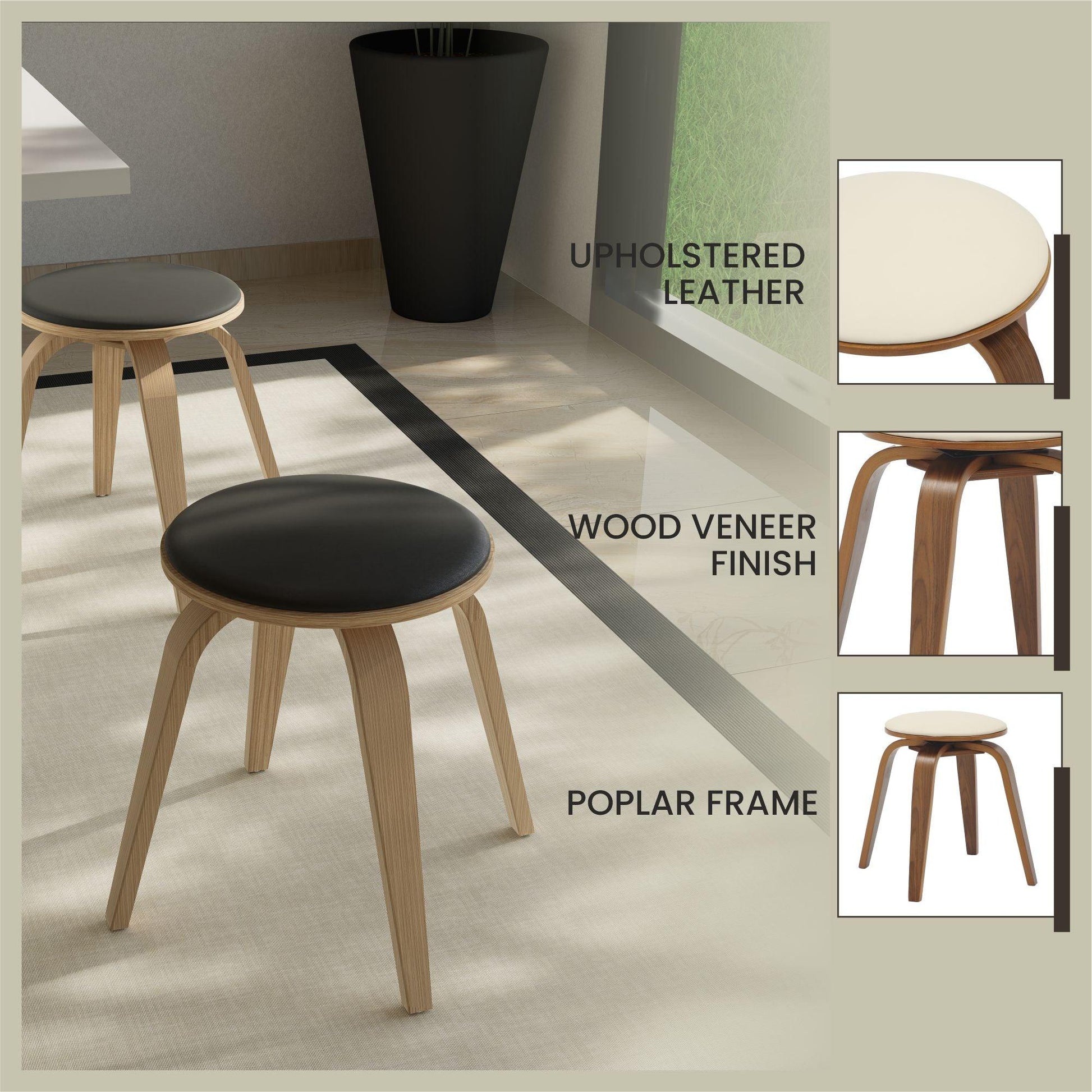 Pelya Mordern Wooden Dining Stool With Walnut Color Frame - Elax Furniture