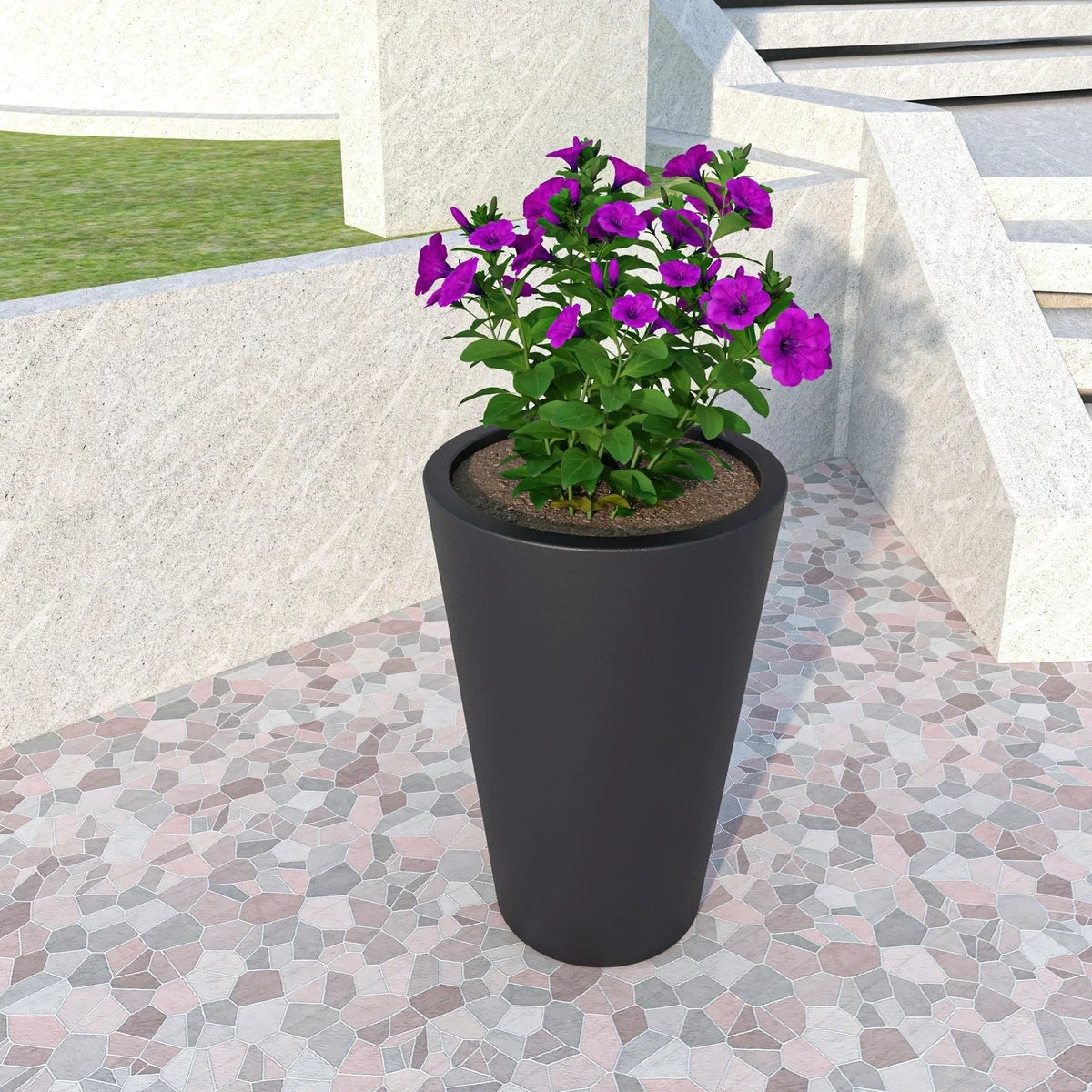 Pebble Modern Fiberstone and MGO Clay Tapered Round Planter for Indoor and Outdoor - Elax Furniture