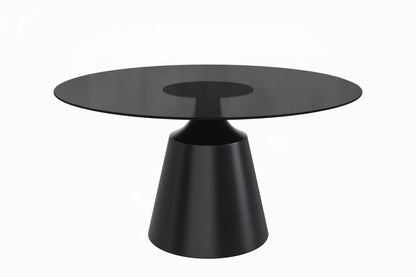 Prynn Modern Round Dining Table with a Sintered Stone/Glass Top in Stainless Steel - Elax Furniture