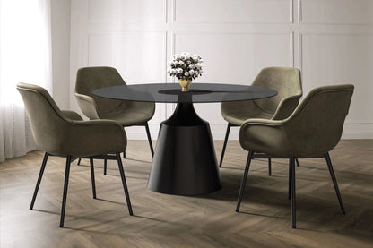 Prynn Modern Round Dining Table with a Sintered Stone/Glass Top in Stainless Steel - Elax Furniture