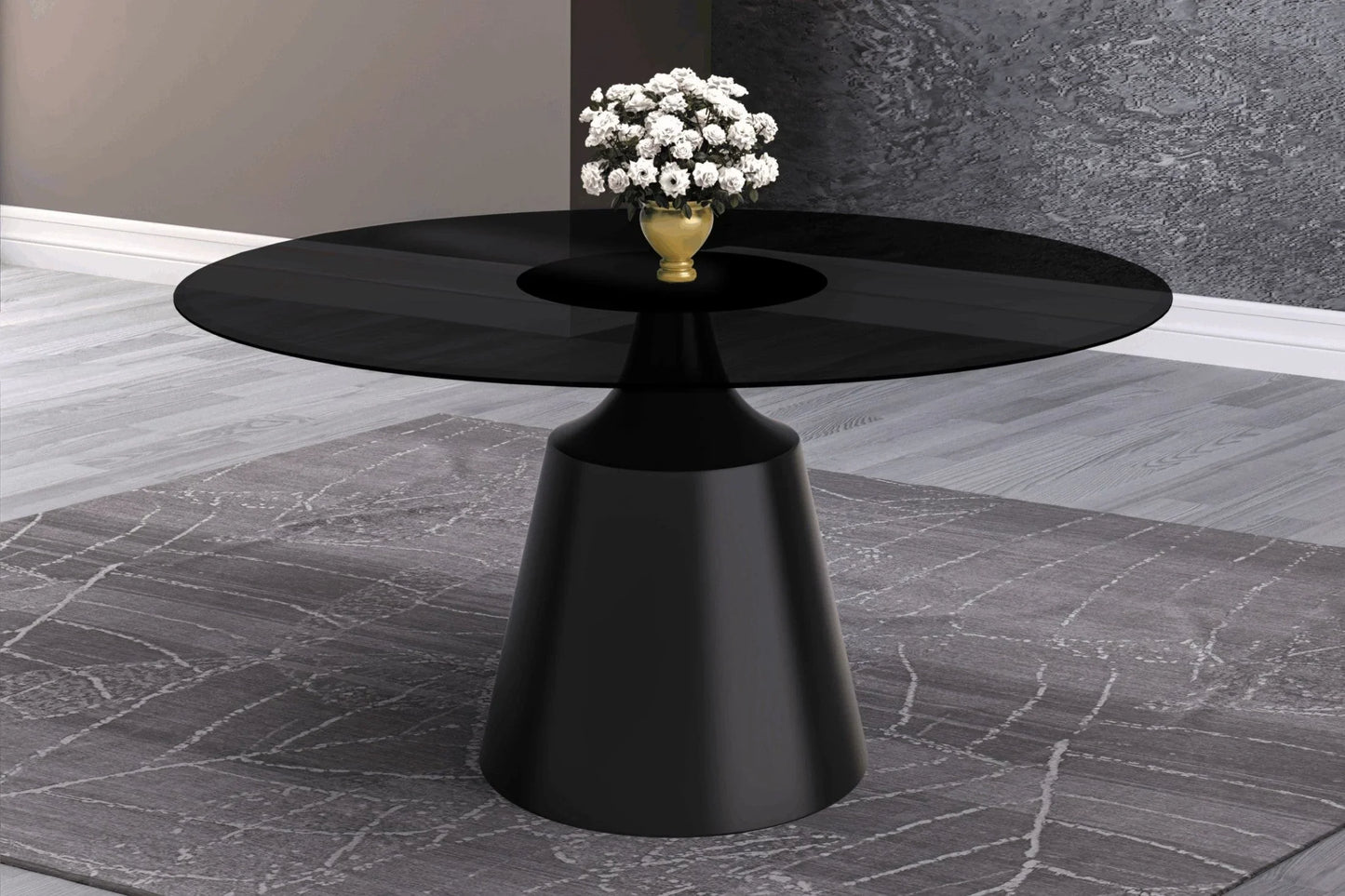 Prynn Modern Round Dining Table with a Sintered Stone/Glass Top in Stainless Steel - Elax Furniture