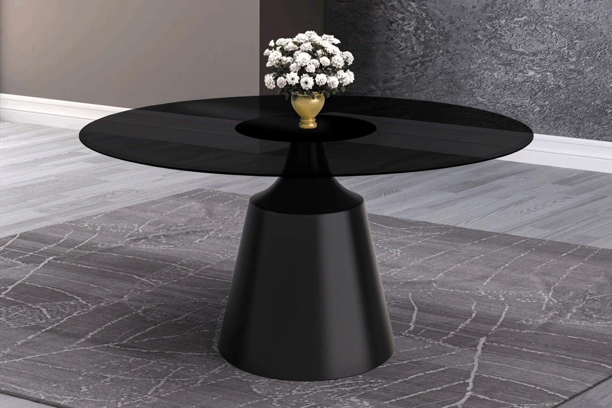 Prynn Modern Round Dining Table with a Sintered Stone/Glass Top in Stainless Steel - Elax Furniture