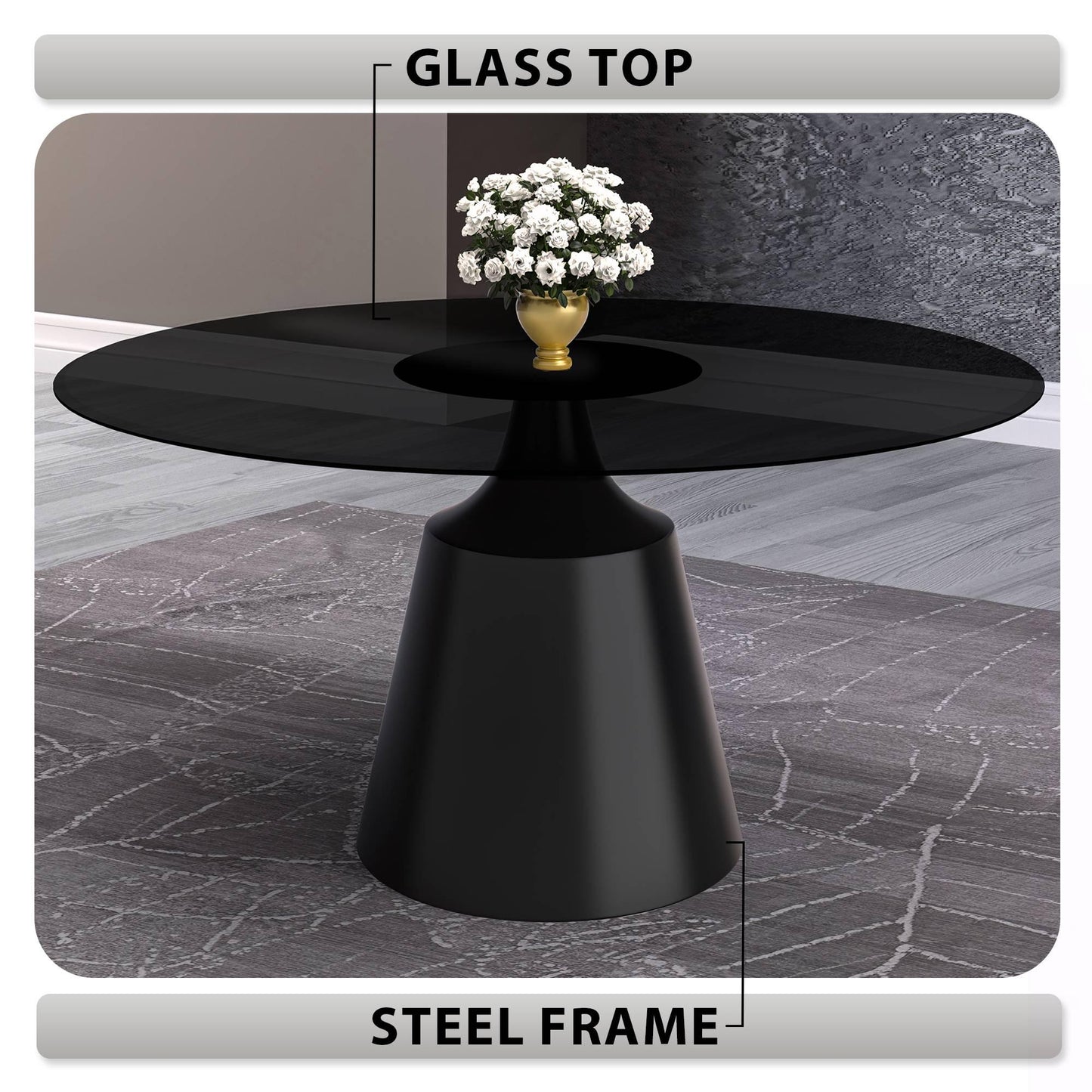 Prynn Modern Round Dining Table with a Sintered Stone/Glass Top in Stainless Steel - Elax Furniture