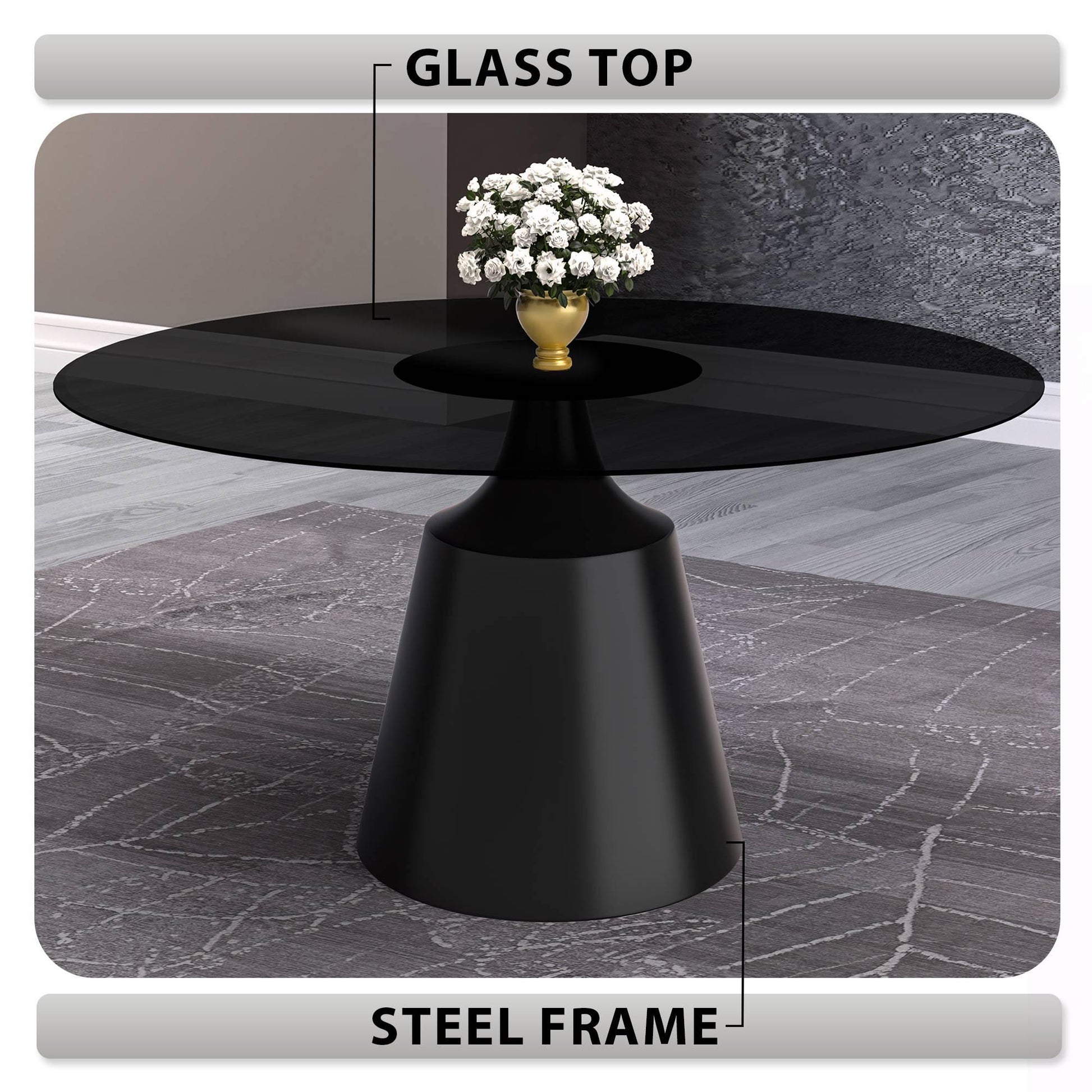 Prynn Modern Round Dining Table with a Sintered Stone/Glass Top in Stainless Steel - Elax Furniture
