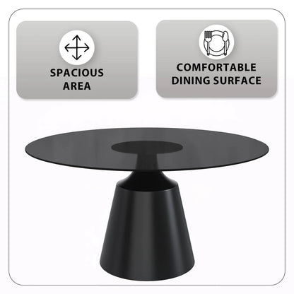 Prynn Modern Round Dining Table with a Sintered Stone/Glass Top in Stainless Steel - Elax Furniture