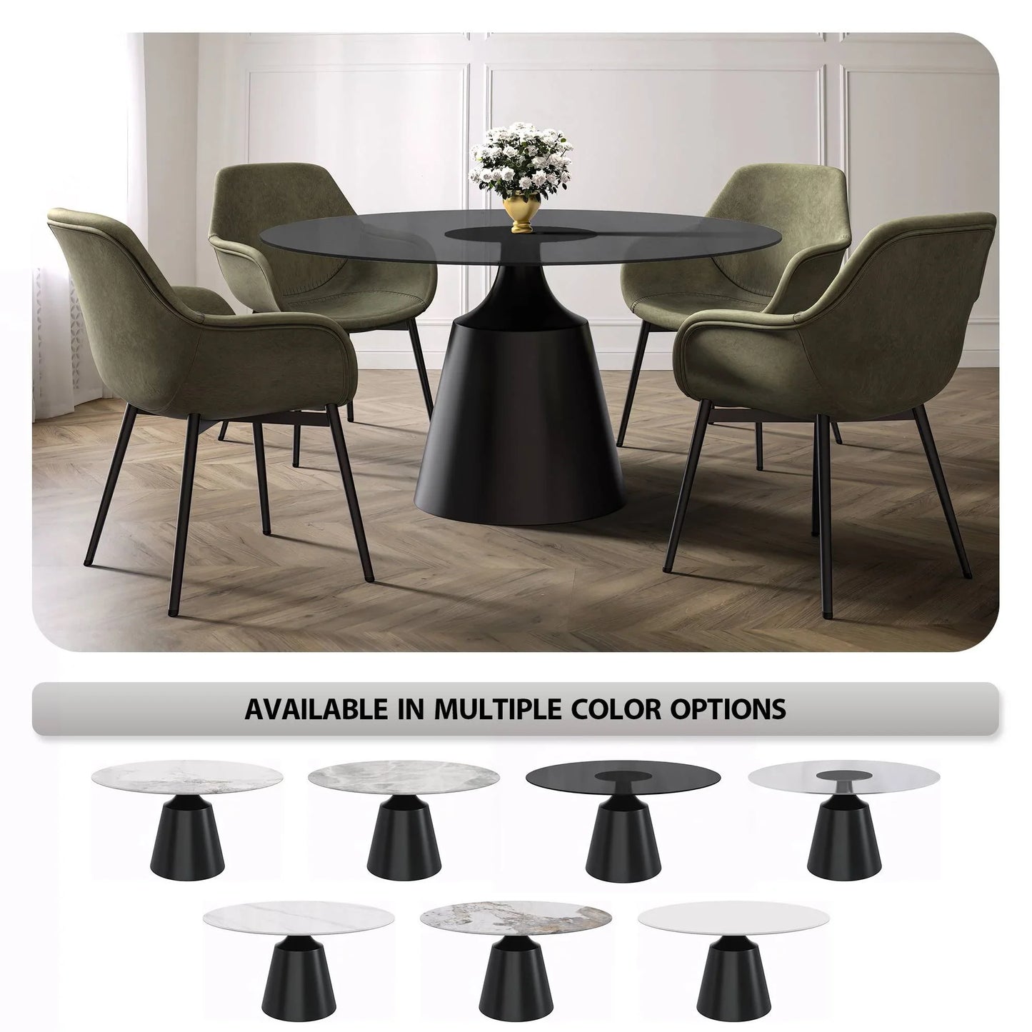 Prynn Modern Round Dining Table with a Sintered Stone/Glass Top in Stainless Steel - Elax Furniture