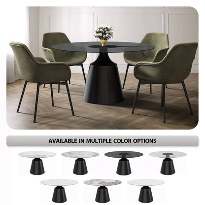 Prynn Modern Round Dining Table with a Sintered Stone/Glass Top in Stainless Steel - Elax Furniture