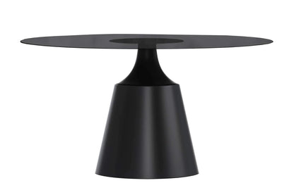 Prynn Modern Round Dining Table with a Sintered Stone/Glass Top in Stainless Steel - Elax Furniture
