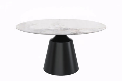 Prynn Modern Round Dining Table with a Sintered Stone/Glass Top in Stainless Steel - Elax Furniture
