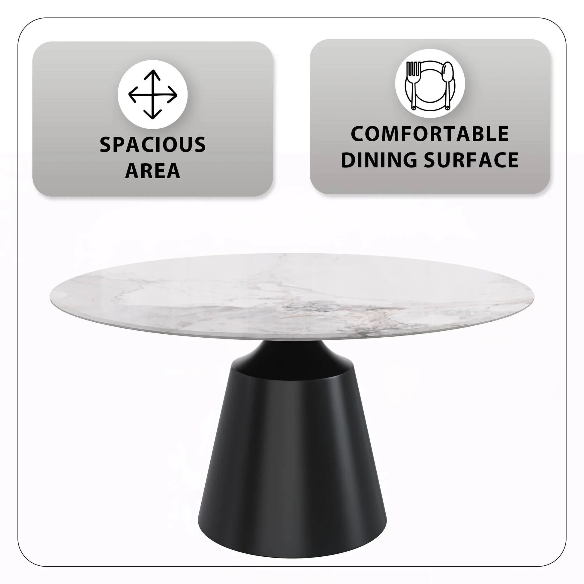 Prynn Modern Round Dining Table with a Sintered Stone/Glass Top in Stainless Steel - Elax Furniture