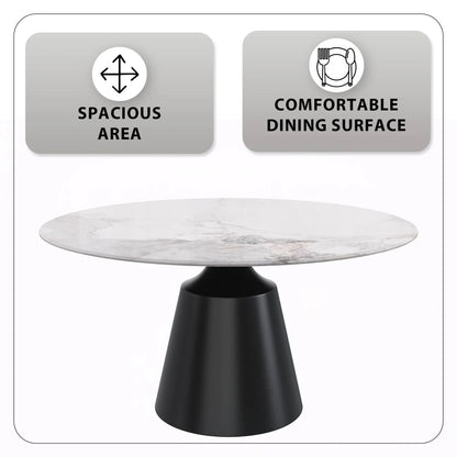 Prynn Modern Round Dining Table with a Sintered Stone/Glass Top in Stainless Steel - Elax Furniture