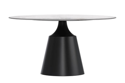 Prynn Modern Round Dining Table with a Sintered Stone/Glass Top in Stainless Steel - Elax Furniture