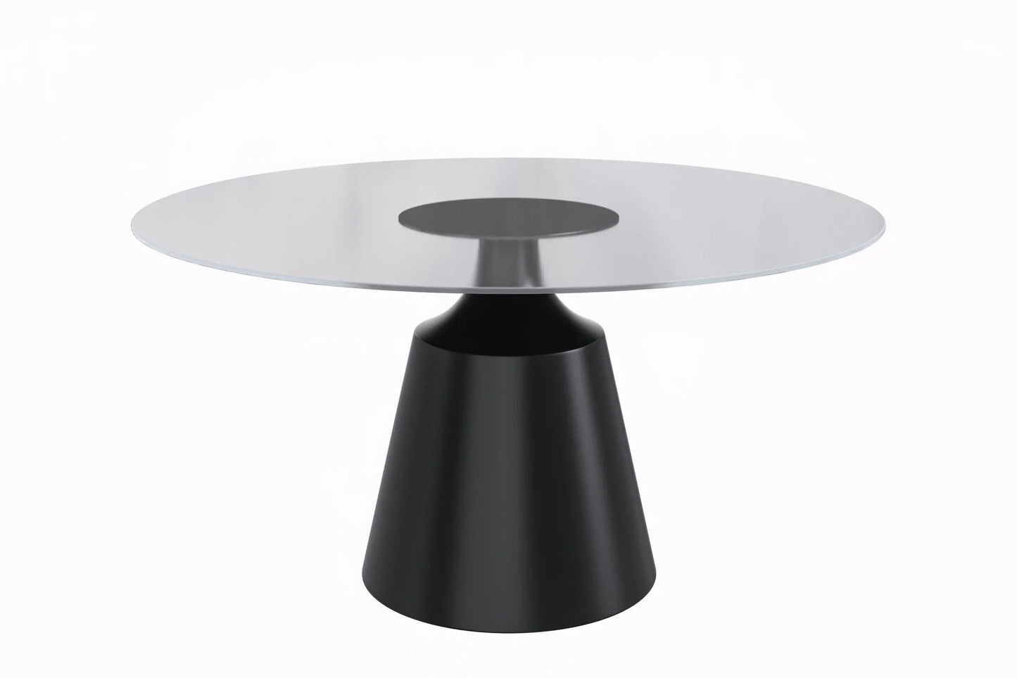 Prynn Modern Round Dining Table with a Sintered Stone/Glass Top in Stainless Steel - Elax Furniture