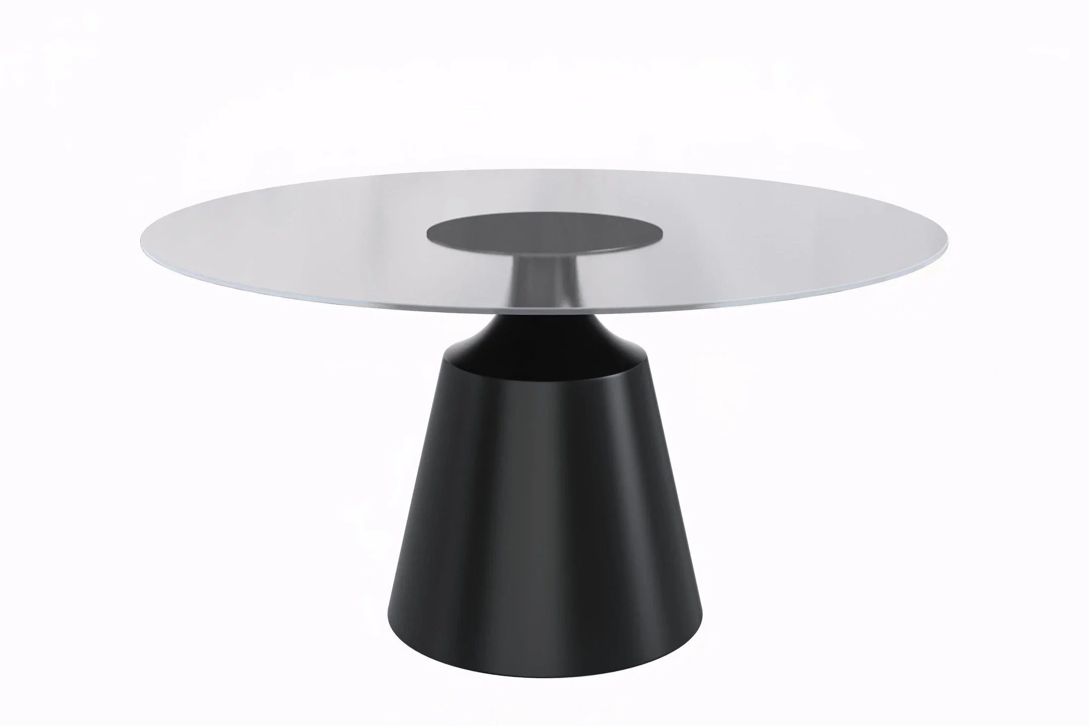 Prynn Modern Round Dining Table with a Sintered Stone/Glass Top in Stainless Steel - Elax Furniture