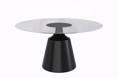 Prynn Modern Round Dining Table with a Sintered Stone/Glass Top in Stainless Steel - Elax Furniture