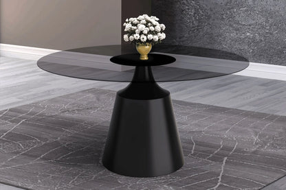 Prynn Modern Round Dining Table with a Sintered Stone/Glass Top in Stainless Steel - Elax Furniture