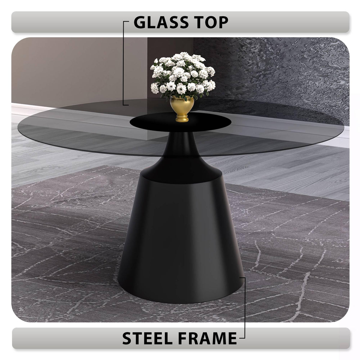 Prynn Modern Round Dining Table with a Sintered Stone/Glass Top in Stainless Steel - Elax Furniture